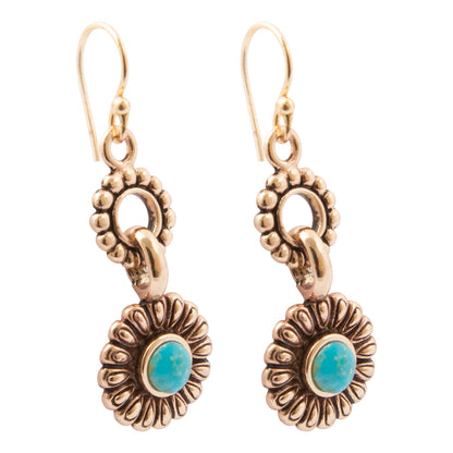 Agave turquoise bronze earrings side view on white