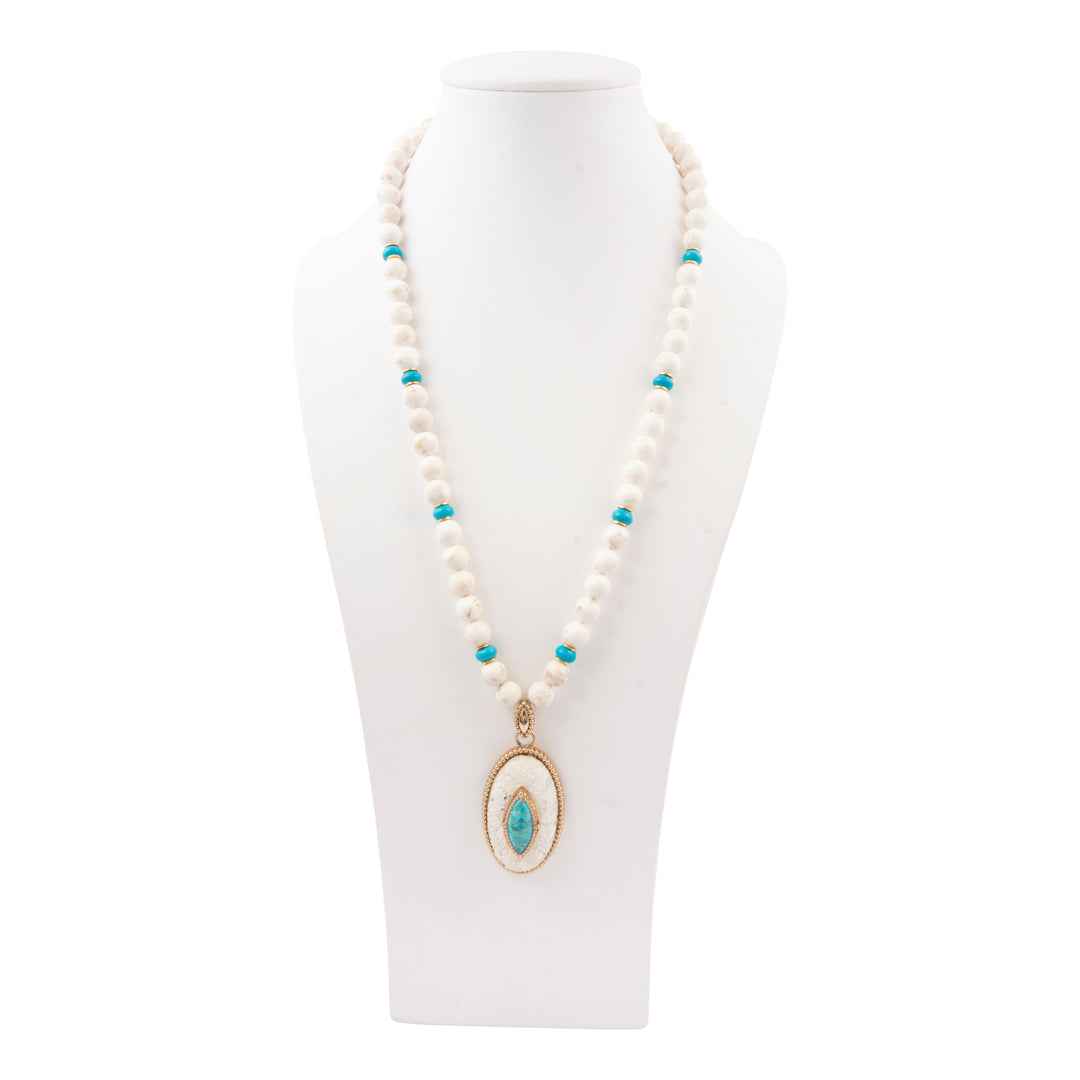 Blue Turquoise and Lace Golden Statement Necklace