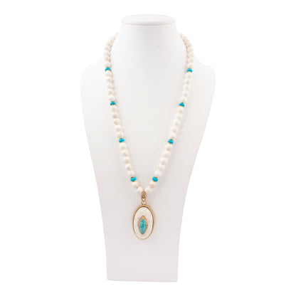 Blue Turquoise and Lace Golden Statement Necklace