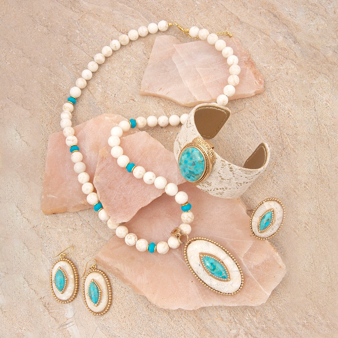Blue Turquoise and Lace Golden Statement Ring