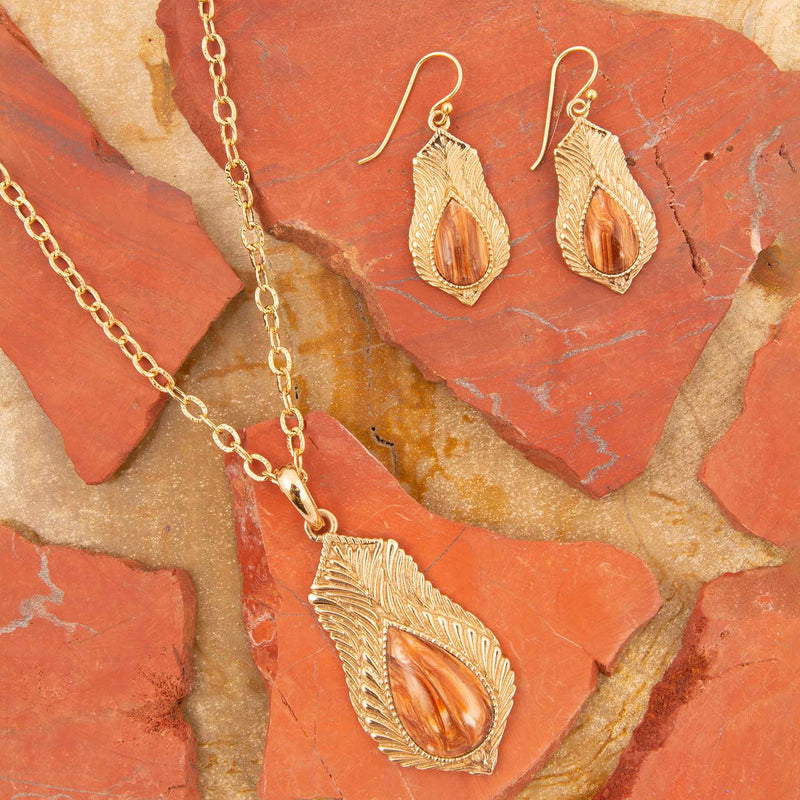 Winged Orange Copper Opal Golden Pendant Necklace