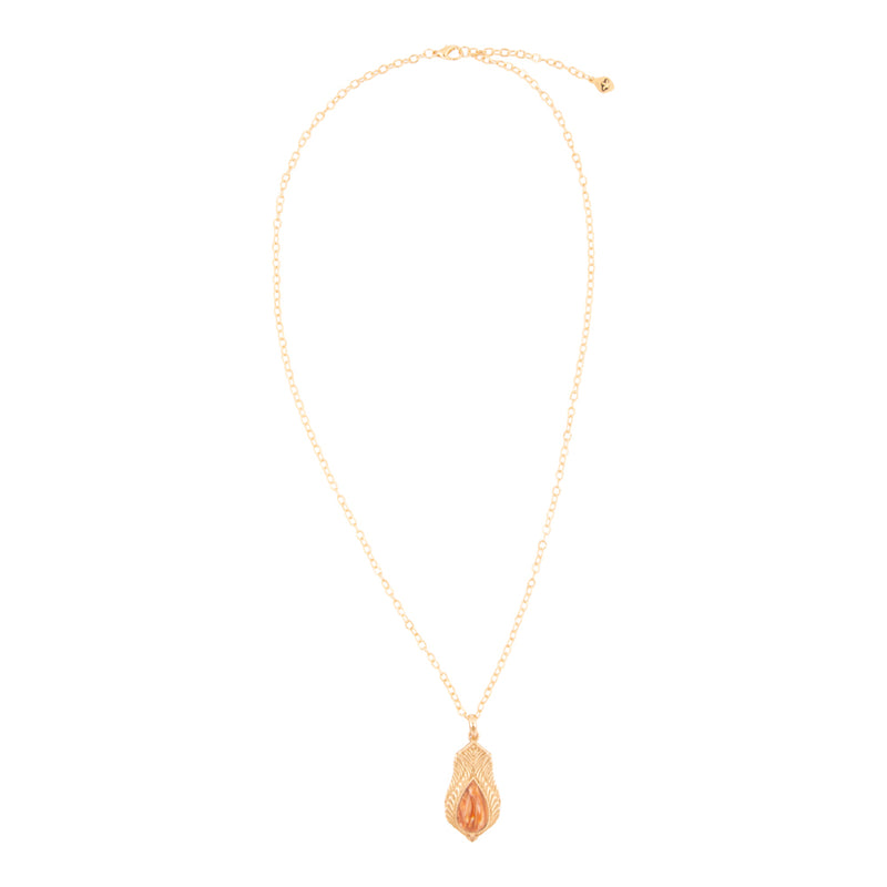 Winged Orange Copper Opal Golden Pendant Necklace