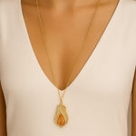 Winged Orange Copper Opal Golden Pendant Necklace