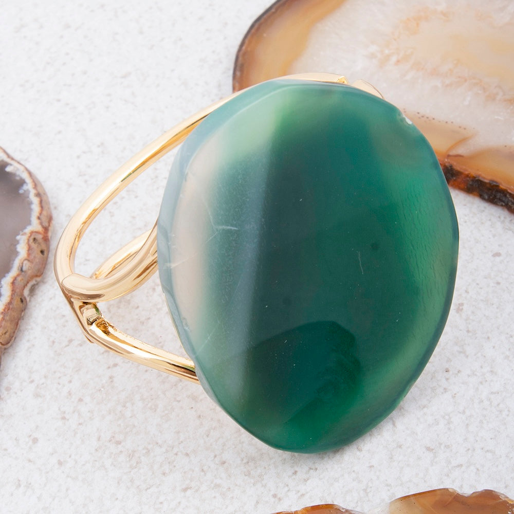 Vibrant Green Agate Golden Statement Cuff Bracelet