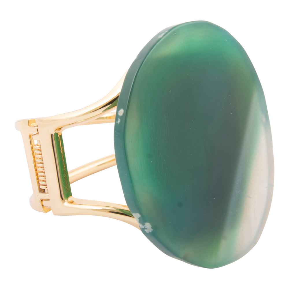 Vibrant Green Agate Golden Statement Cuff Bracelet