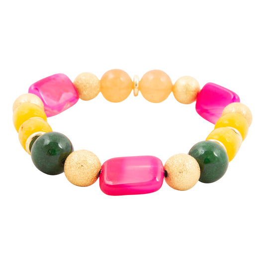 Multicolored beaded bracelet on a white background
