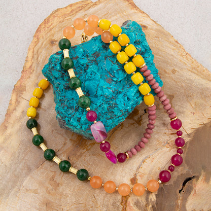 Blossom Multistone Golden Long Necklace