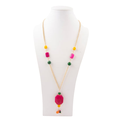 Necklace with colorful beads on a white mannequin bust