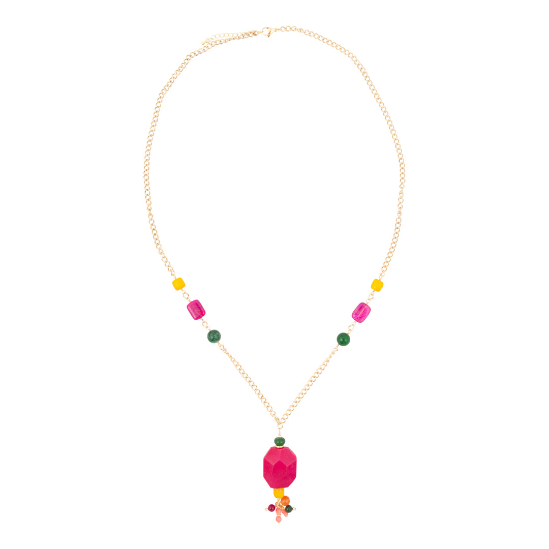Necklace with colorful beads on a white background