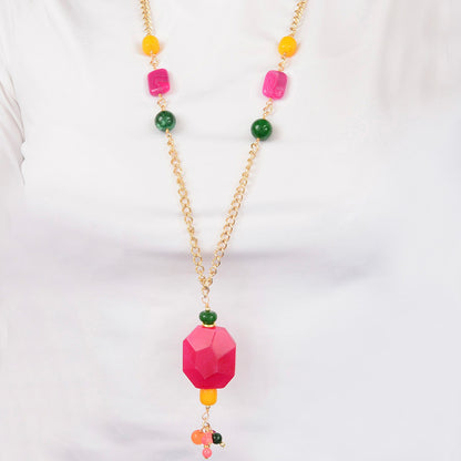 Necklace with colorful beads on a white background