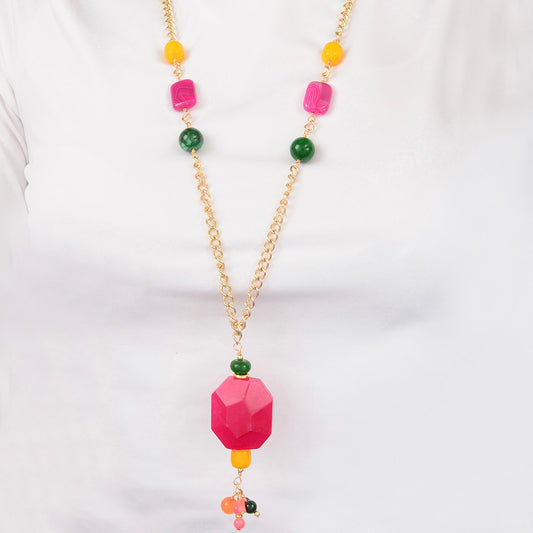 Necklace with colorful beads on a white background