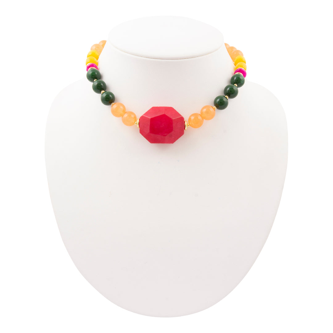 Colorful beaded necklace on a white mannequin bust