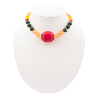 Colorful beaded necklace on a white mannequin bust