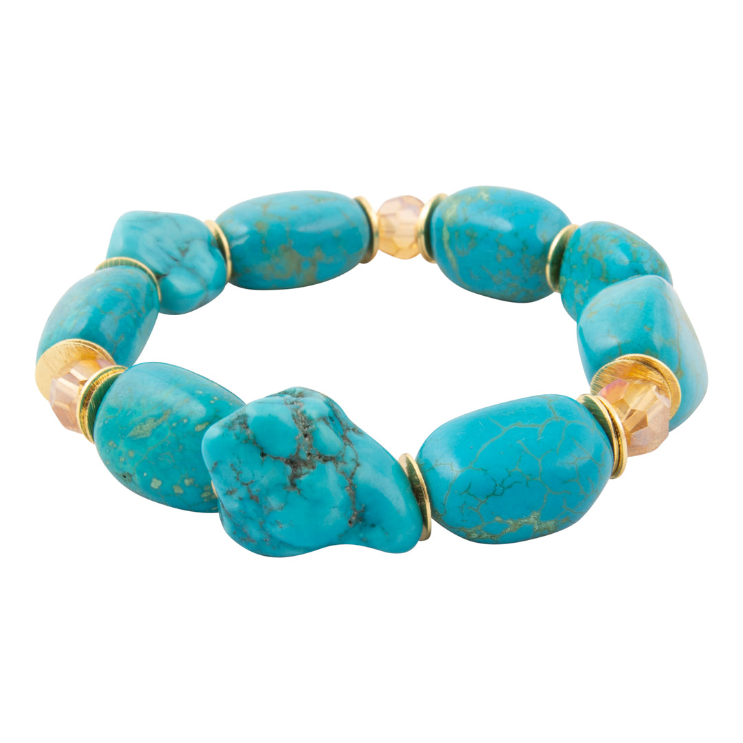 Barse Honeyed Sky blue magnesite bracelet with crystal accents, side view on white.