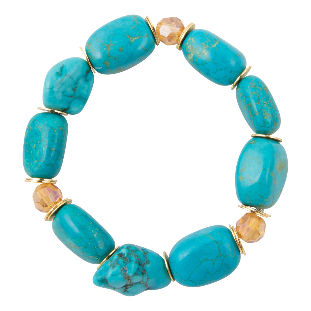 Barse Honeyed Sky blue magnesite bracelet with crystal accents, front view on white.