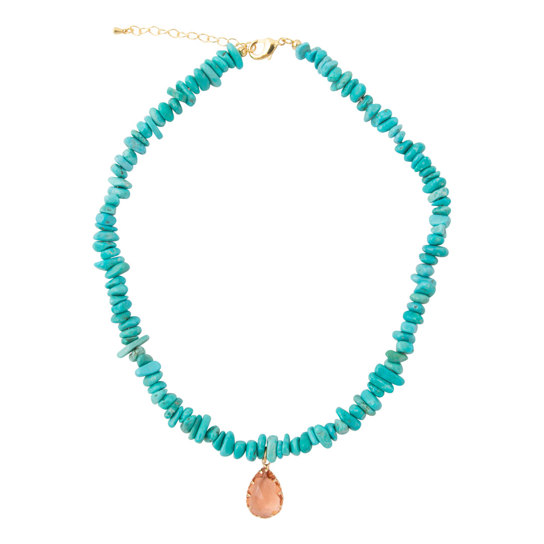Barse Honeyed Sky blue magnesite and crystal drop necklace, flat alternate view on white.