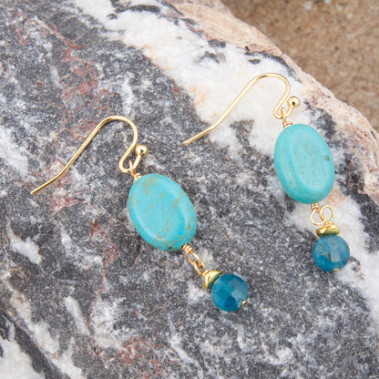 Teal Apatite Golden Drop Earrings
