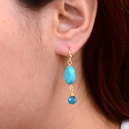 Teal Apatite Golden Drop Earrings
