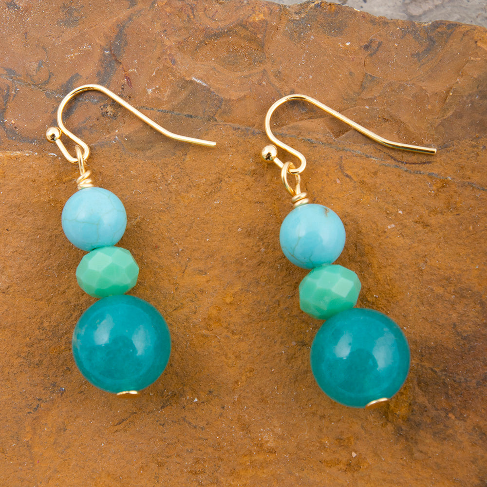 Teal Jade Golden Drop Earrings