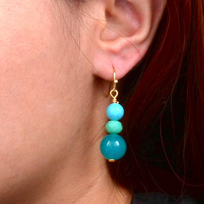 Teal Jade Golden Drop Earrings