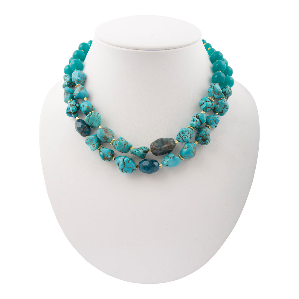 Aurora Chunky Blue Apatite Golden Statement Necklace