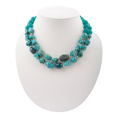 Aurora Chunky Blue Apatite Golden Statement Necklace