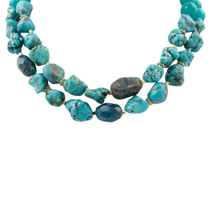 Aurora Chunky Blue Apatite Golden Statement Necklace