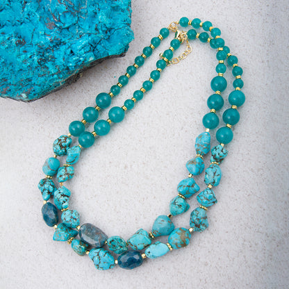 Aurora Chunky Blue Apatite Golden Statement Necklace