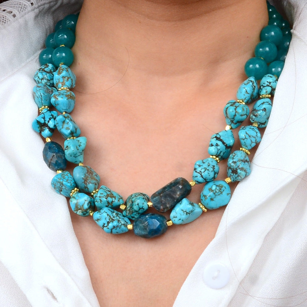 Aurora Chunky Blue Apatite Golden Statement Necklace