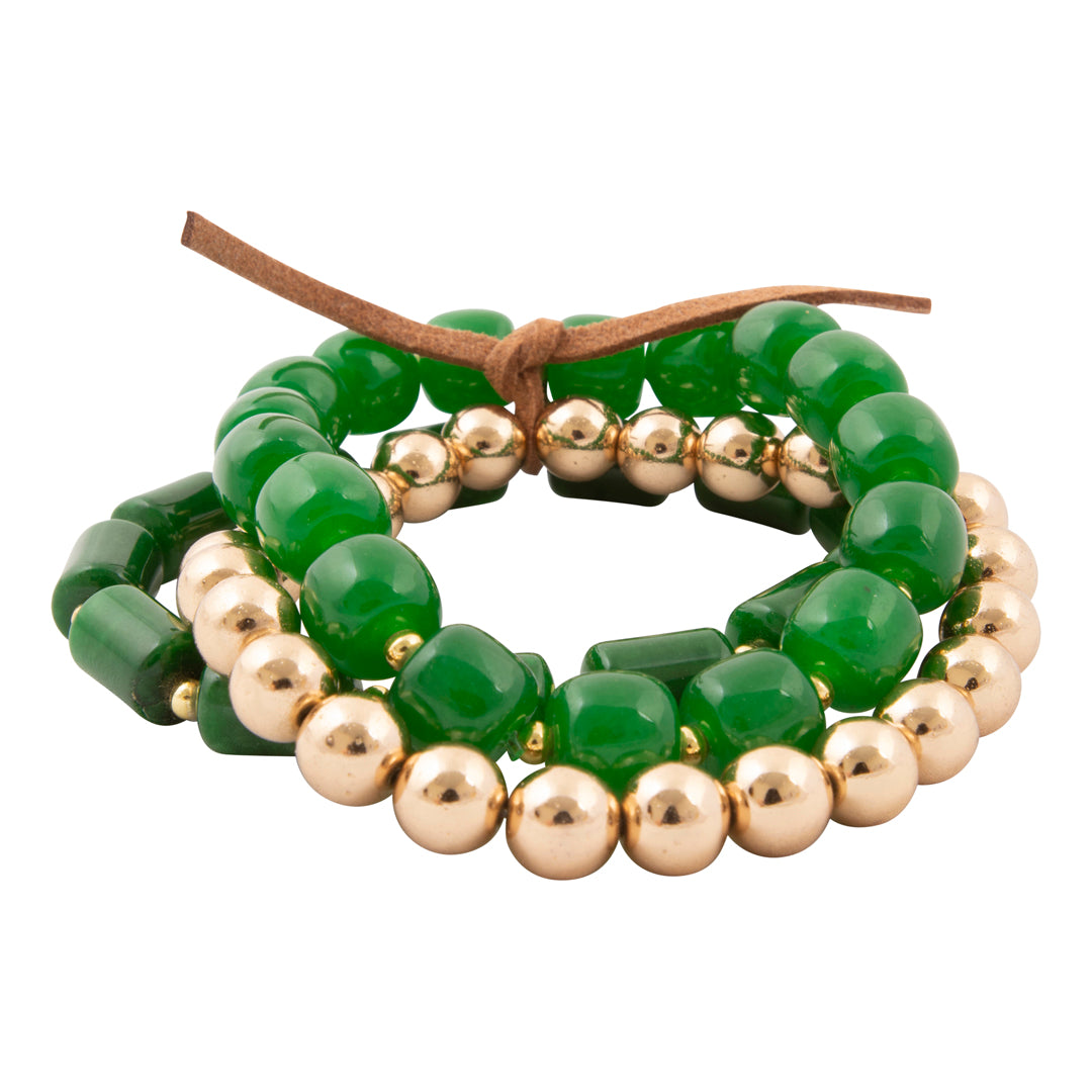 Azure Green Jade Golden Stretch Bracelet Set