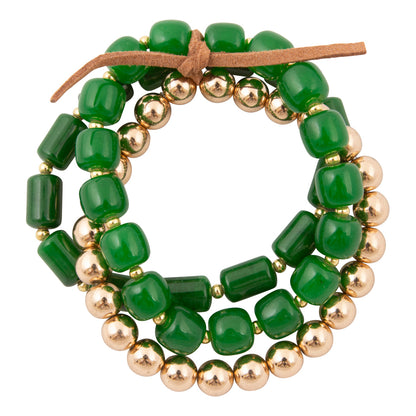 Azure Green Jade Golden Stretch Bracelet Set
