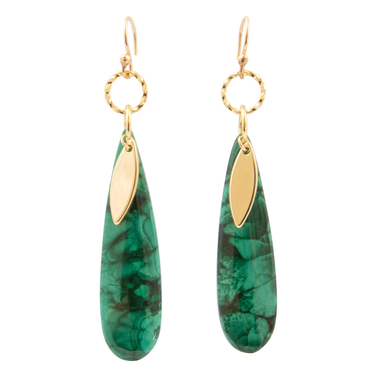 Azure Green Malachite Golden Drop Earrings