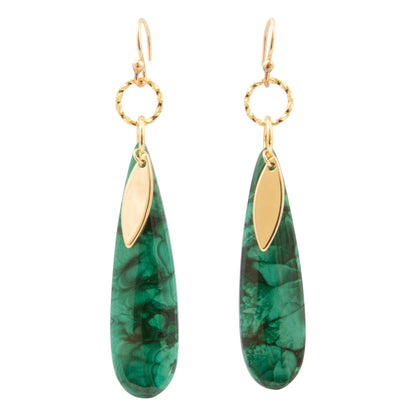 Azure Green Malachite Golden Drop Earrings