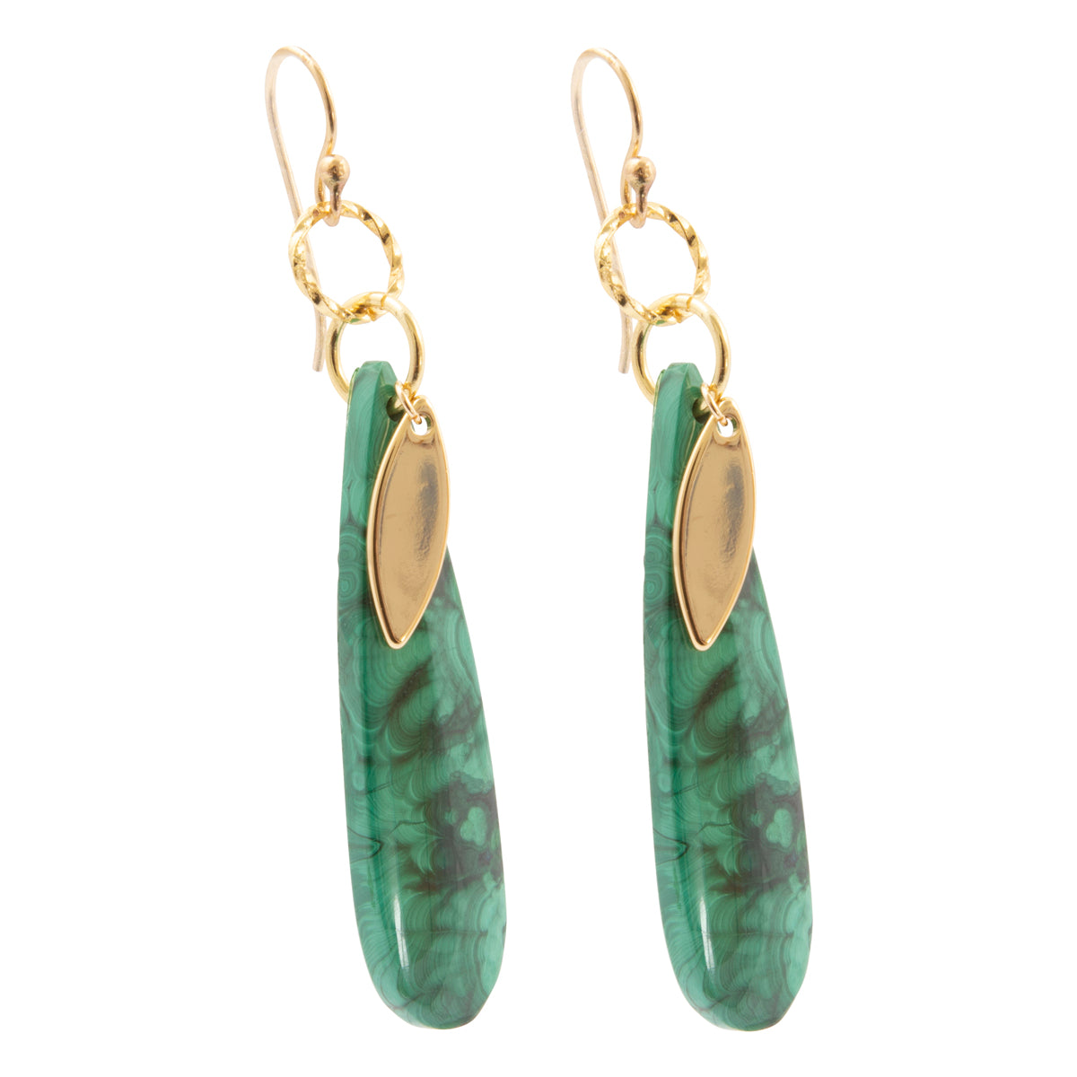 Azure Green Malachite Golden Drop Earrings