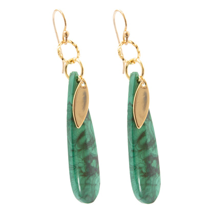 Azure Green Malachite Golden Drop Earrings