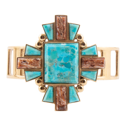 Santa Fe Blue Turquoise Golden Statement Cuff Bracelet