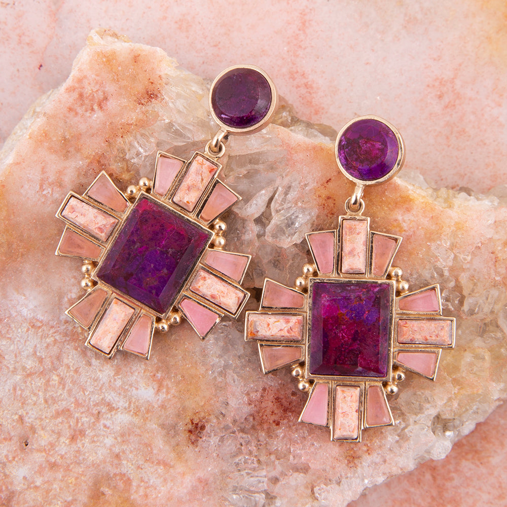 Santa Fe Purple Turquoise Golden Post Earrings