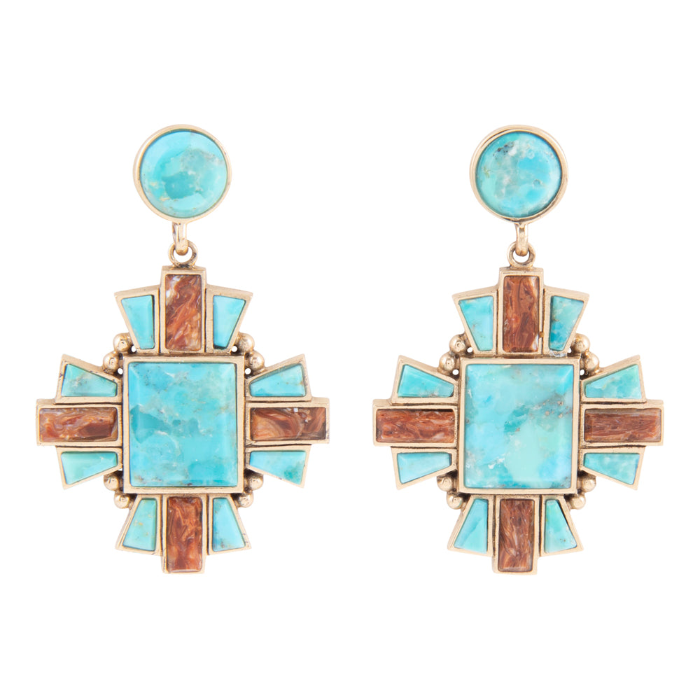 Santa Fe Blue Turquoise Post Golden Drop Earrings