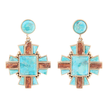 Santa Fe Blue Turquoise Post Golden Drop Earrings