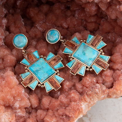 Santa Fe Blue Turquoise Post Golden Drop Earrings