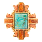 Santa Fe Blue Turquoise and Copper Opal Golden Statement Ring