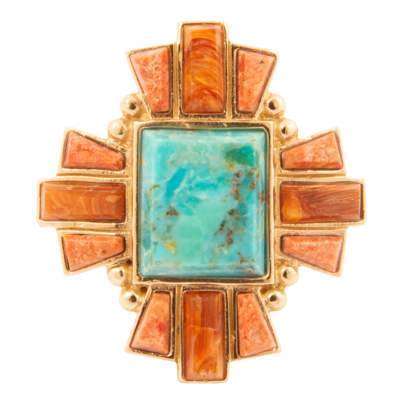 Santa Fe Blue Turquoise and Copper Opal Golden Statement Ring