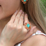 Santa Fe Blue Turquoise and Copper Opal Golden Statement Ring