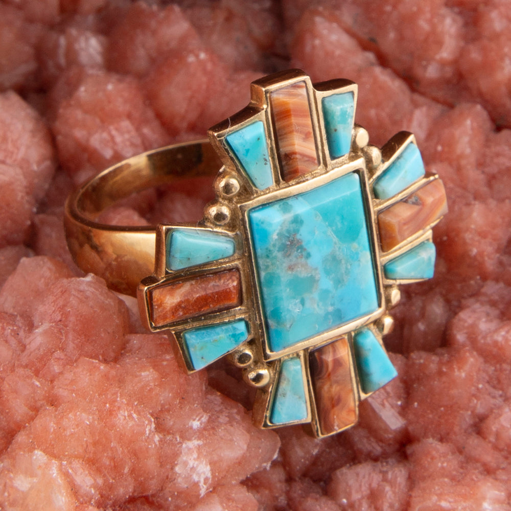 Santa Fe Blue Turquoise Golden Statement Ring