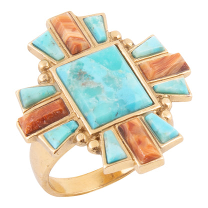 Santa Fe Blue Turquoise Golden Statement Ring