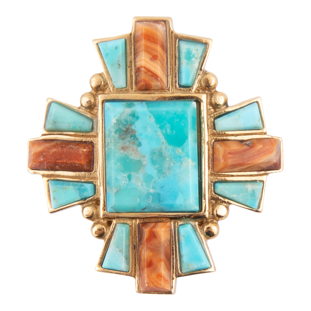 Santa Fe Blue Turquoise Golden Statement Ring