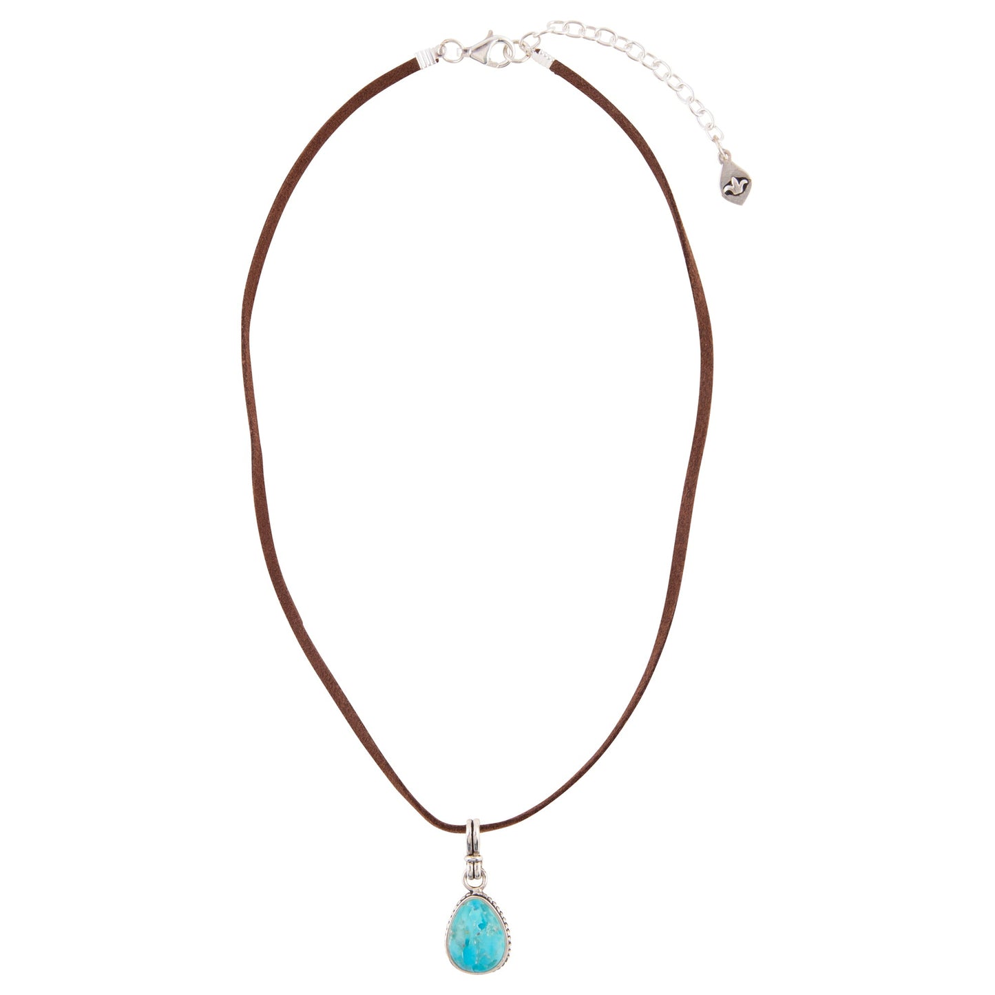 Necklace with a turquoise pendant on a white background
