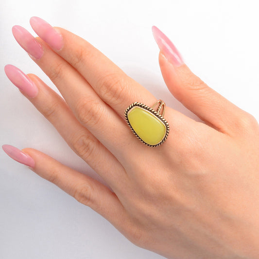 Roped Green Jasper Golden Statement Ring