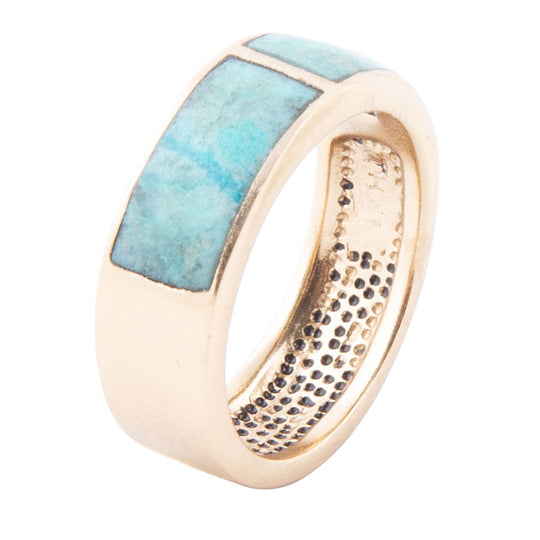 Inlay Blue Chrysocolla and Golden Band Ring