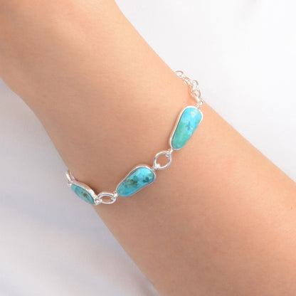 Biwa Blue Turquoise Silver Link Bracelet